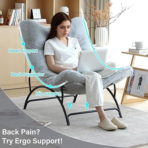 Miniatura 4 de Tiita Accent Lazy - Silla cómoda con marco de metal y tela de felpa, asiento espacioso y acogedor sillón reclinable para sala de lectura, sala de