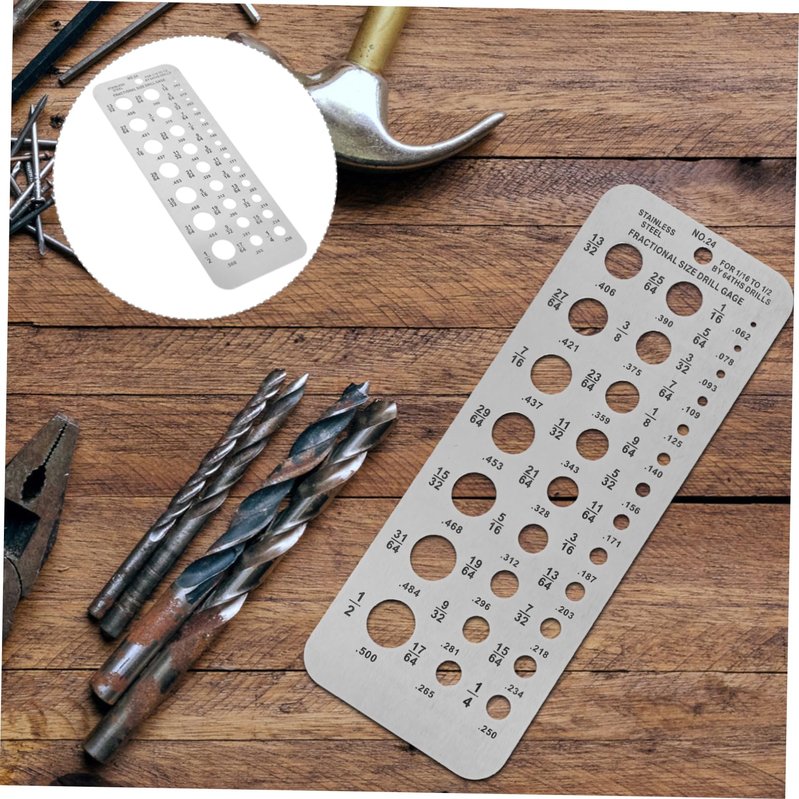 OSOLADY 1/16 to 1/2 Drill Gauge Stainless Steel Tools Fractional Size Measure Caliper Engineer's Tool