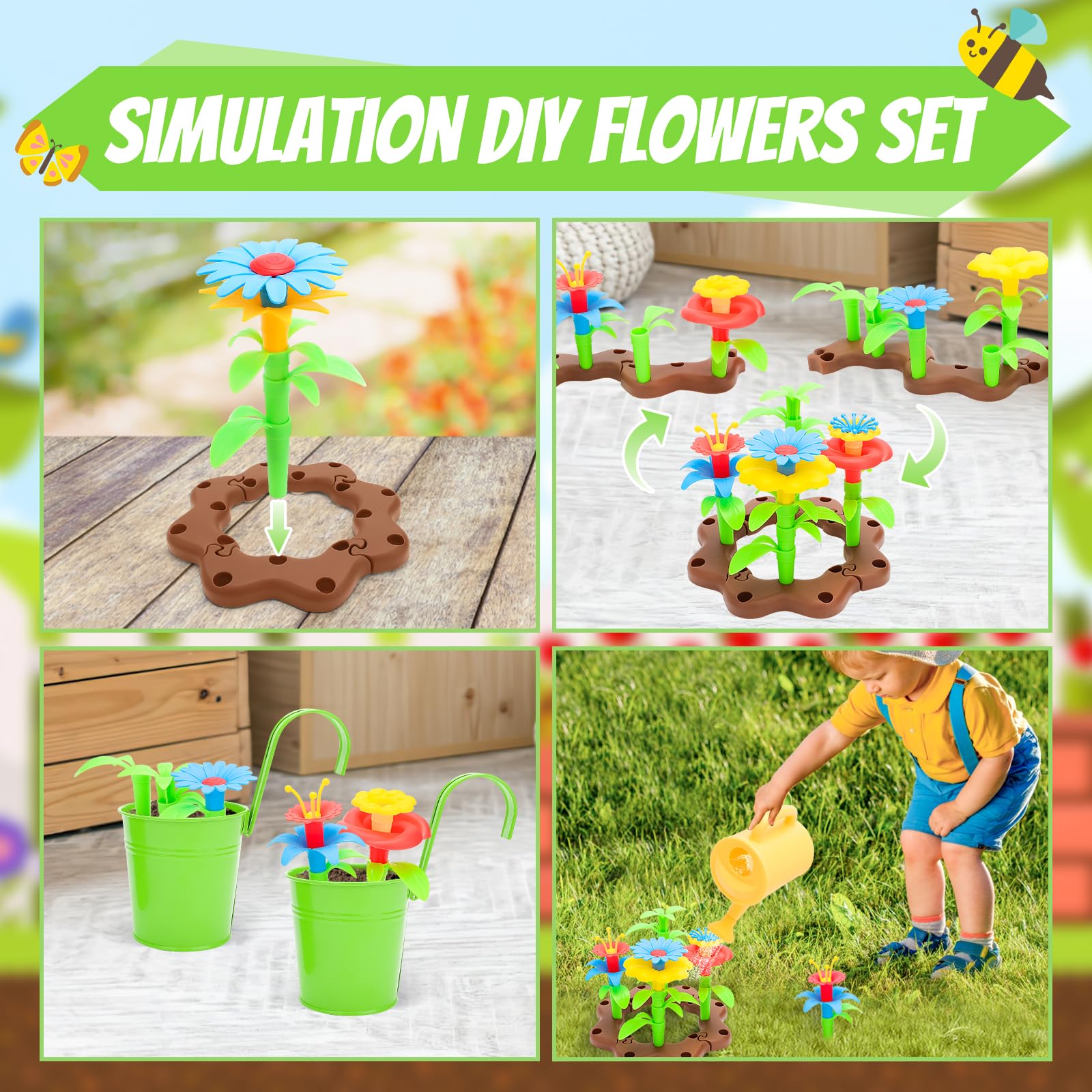 deAO Set Jardineria Infantil Herramientas De Jardín para Niños Verde Regadera Rastrillo