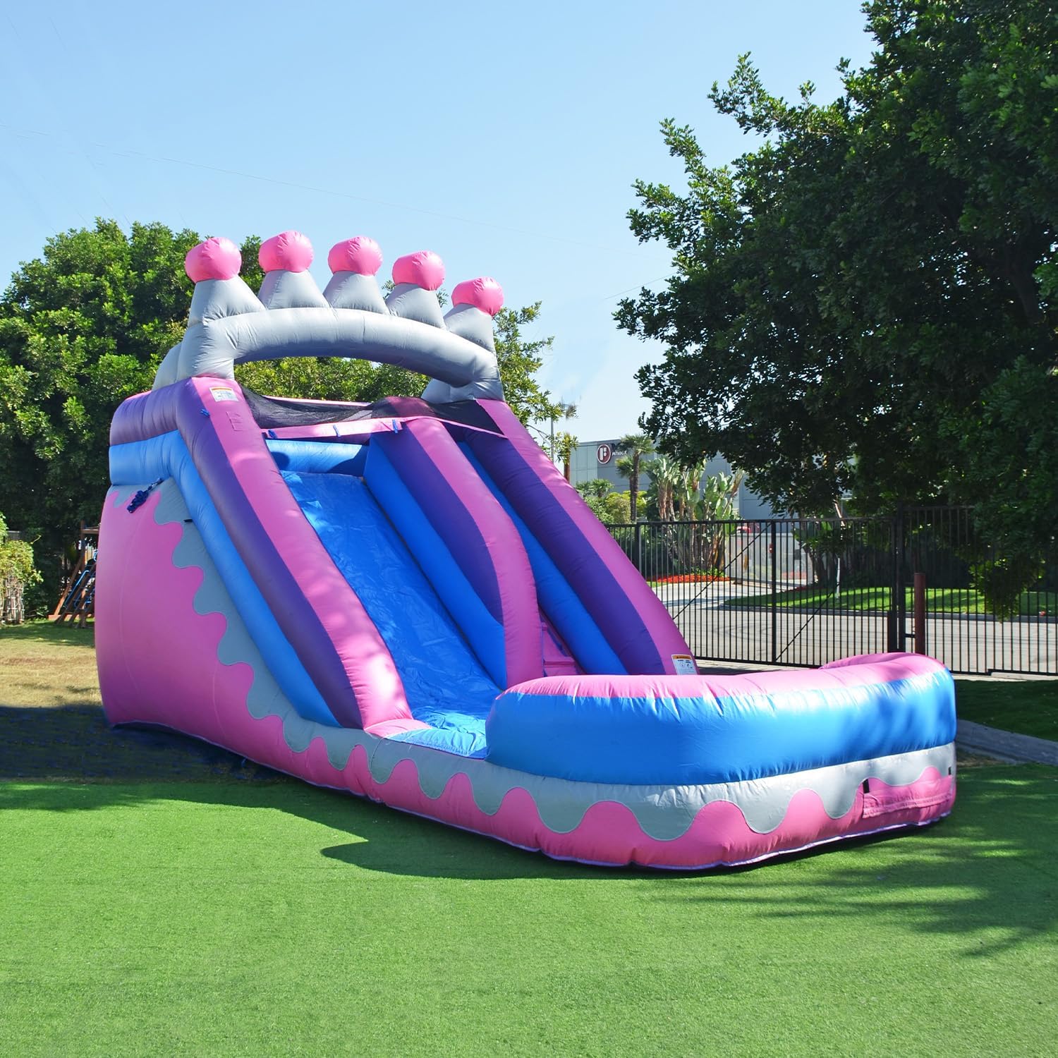 JumpOrange 14’ Princess Tiara Commercial Grade Water Slide with Splash Pool for Kids and Adults (with Blower), Wet Dry Use, Outdoor Indoor, Big Inflatable, Pink