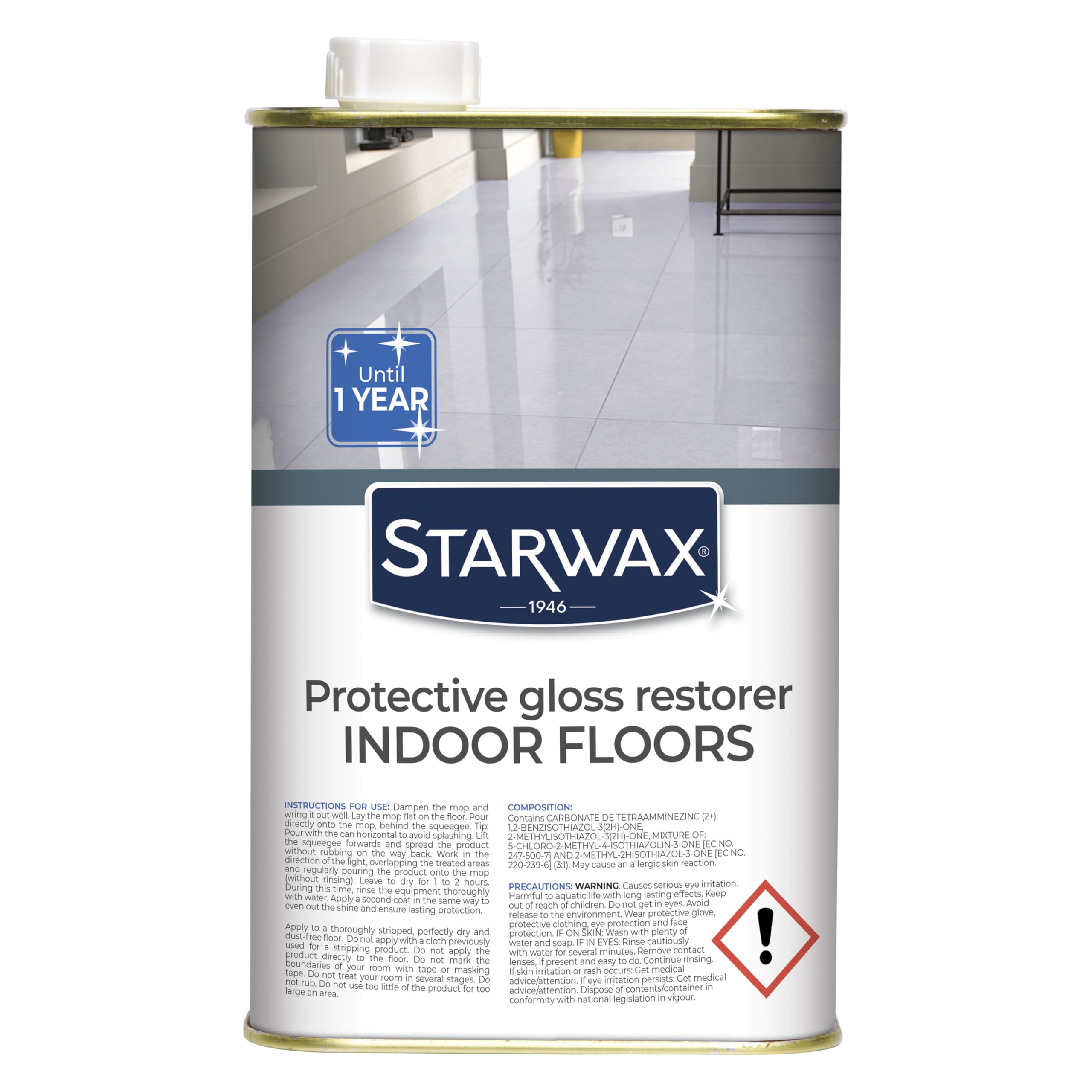 STARWAX - Protective Gloss Restorer for Indoor Floors - Conceals Scratches, Protects and Shines - Suitable for All Types of Floor - 1L - Protects for Up To 1 Year