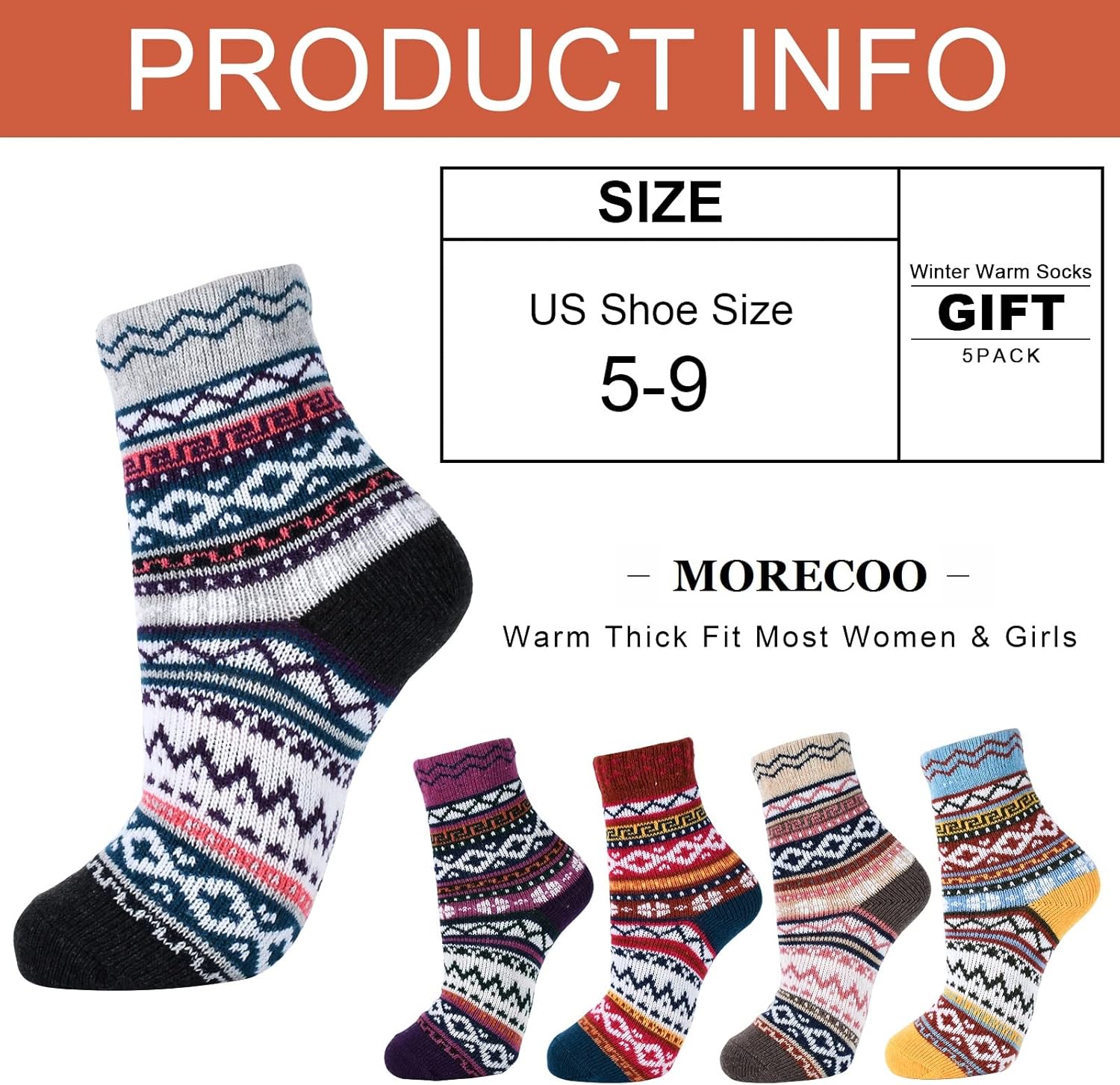 MORECOO Socks for Women - Christmas Gifts for Women - Stocking Stuffers - Thick Wool Soft Warm Cozy Crew Womens Socks - Image 2