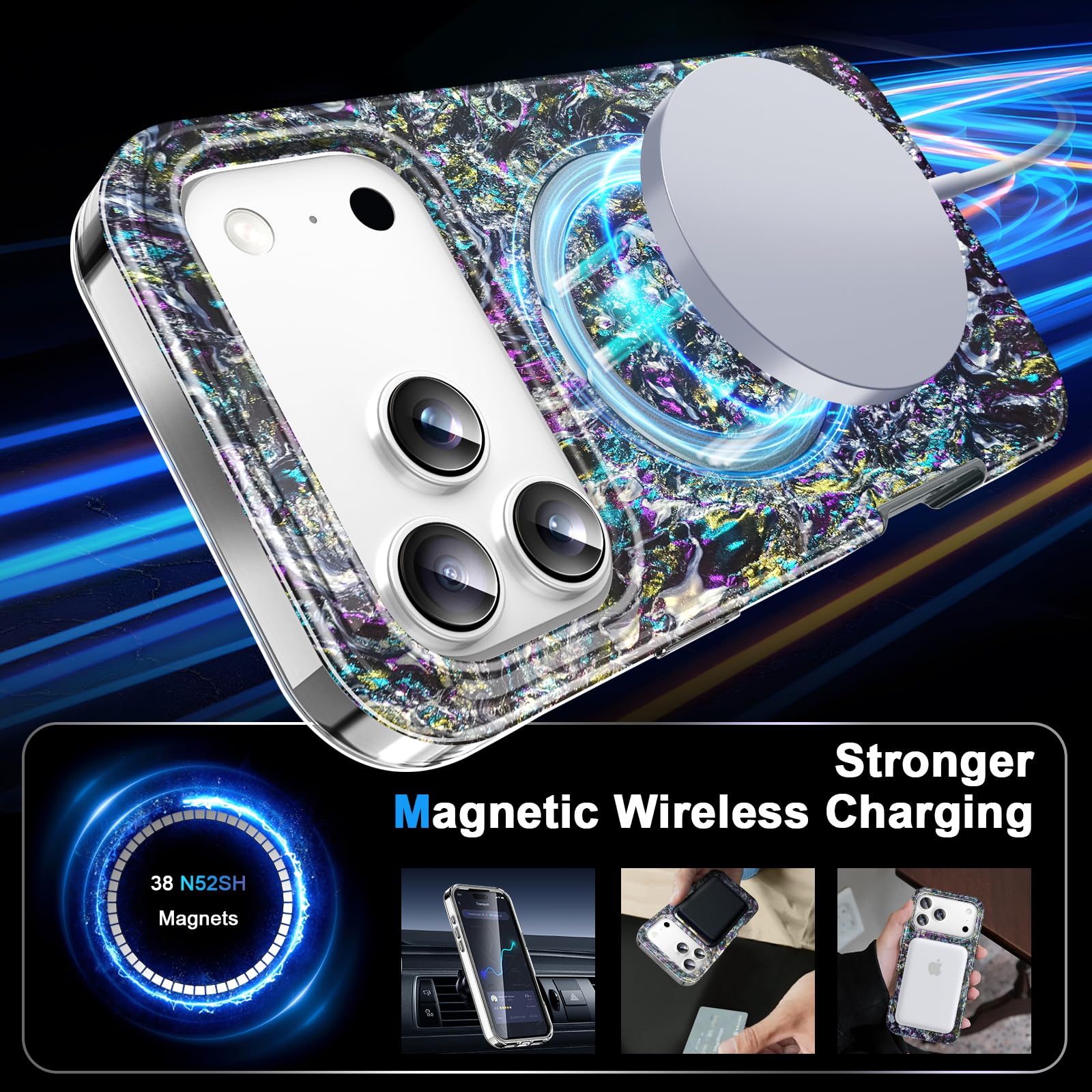 ZHK Custodia per iPhone 17 Pro con supporto magnetico invisibile, nero