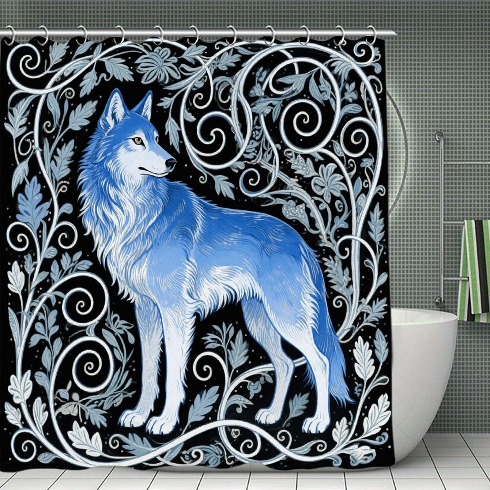 VstaDank Blue Wolf Print Bath Curtain Elegant Heavy Duty Shower Curtains 70x70 in Rustic Farmhouse Cloth Shower Curtains Neutral Modern Bath Curtain for Bathroom
