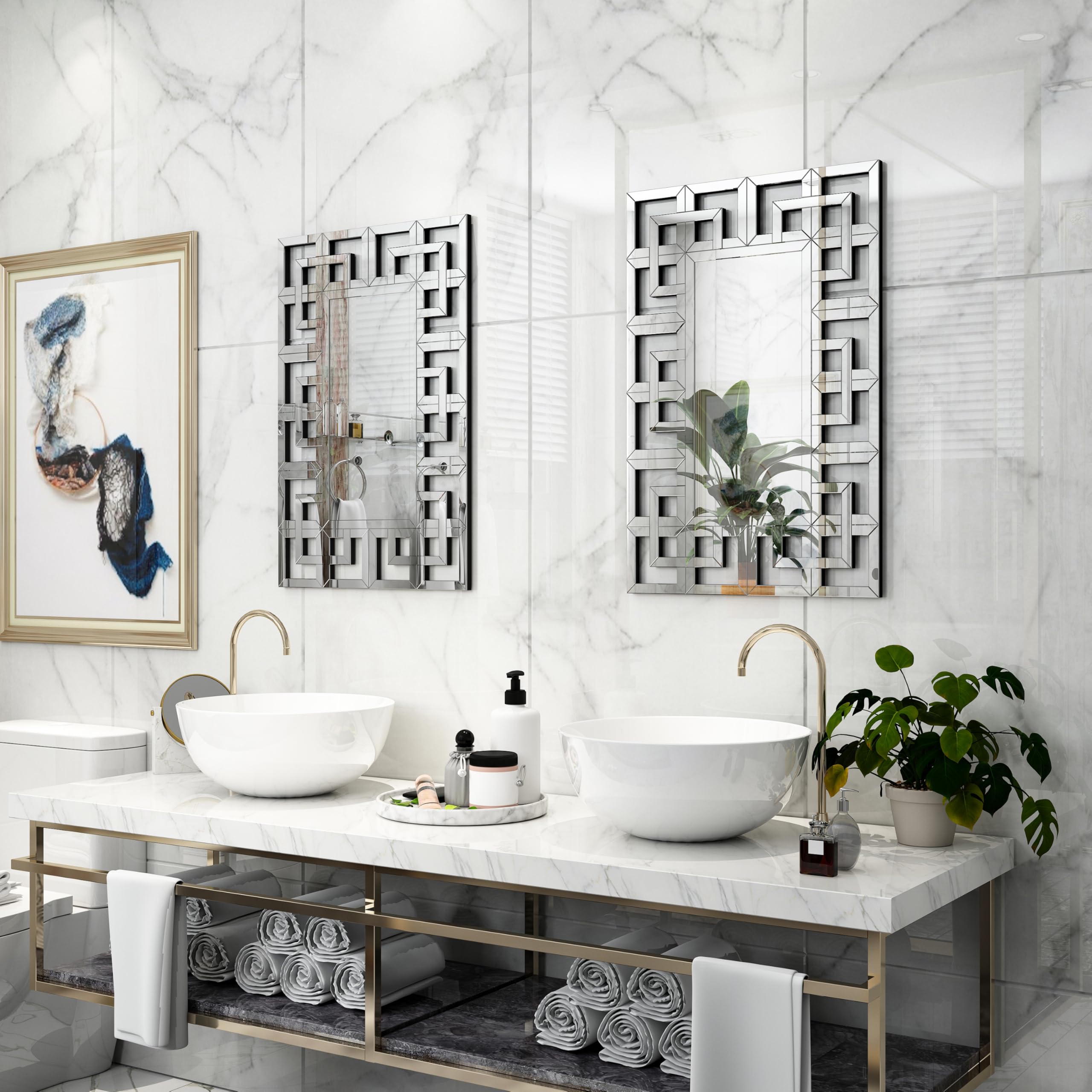 Espejo Pared Biselado Decorativo: 100 x 70cm Espejo Grande Plateado Rectangular Moderno Elegante Artístico Decoración para Entrada Recibidor Salon Comedor