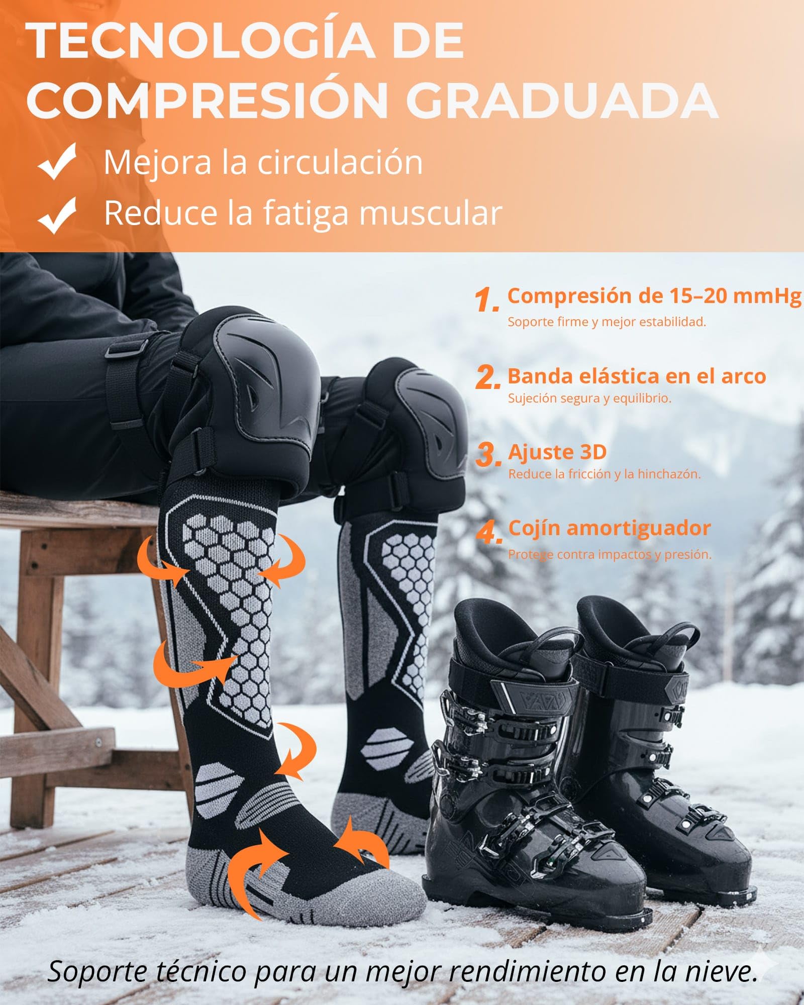 Calcetines de Esquí Lana Merino Térmicos – 2 Pares Calcetines Altos para Hombre y Mujer, Cálidos, Transpirables e Imbottados para Nieve, Snowboard y Invierno