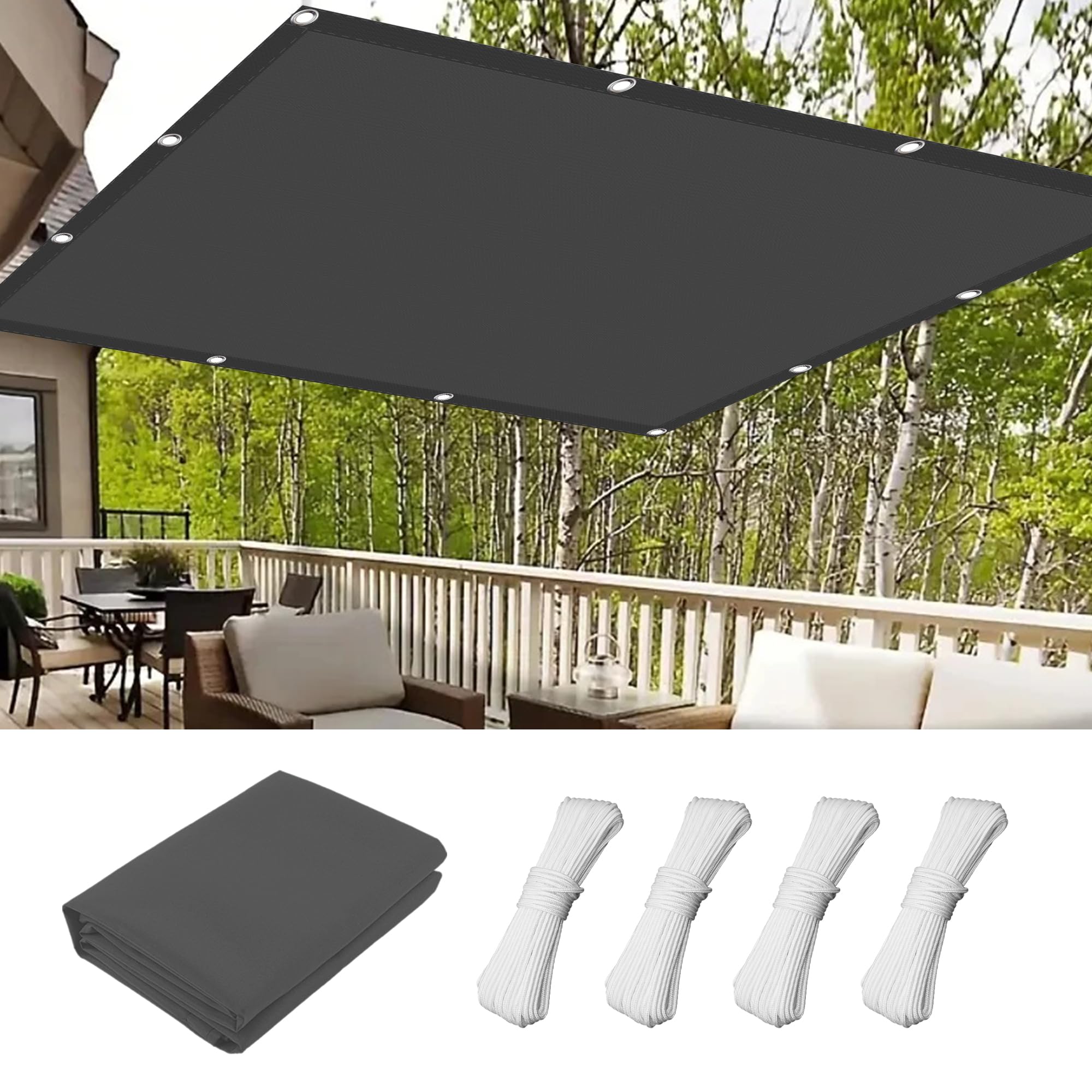 Voile solaire avec cordons pour patio et extérieur gris foncé
