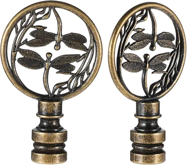 2-Pack Antique Brass Dragonfly Lamp Finials for Table & Floor Lamps