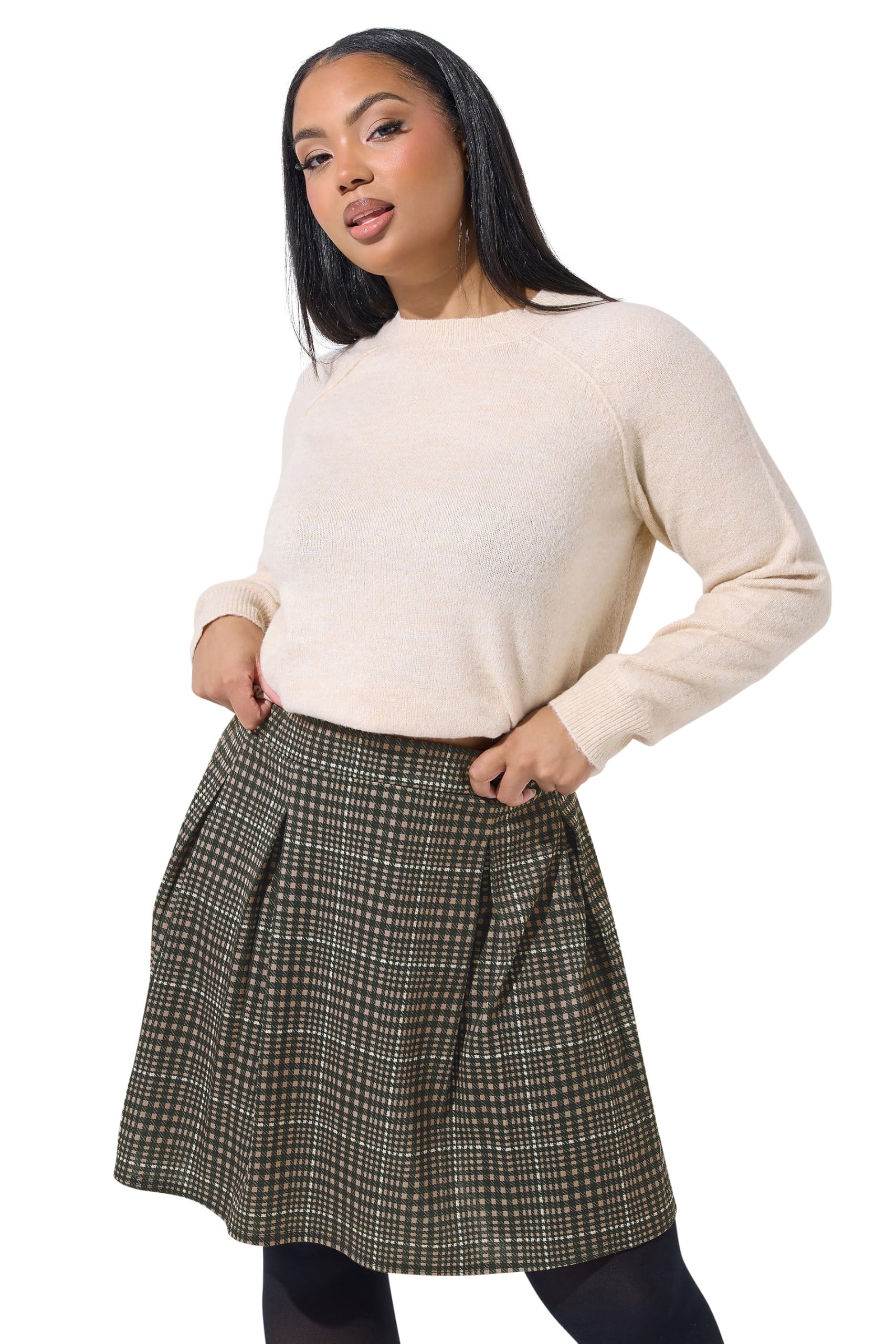 Yours Limited Collection Curve Brown Check Pleated Skirt - Women's - Plus Size Curve