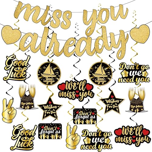 Miss You Already - Kit de decoración de fiesta de remolinos colgantes para fiesta de despedida, decoración de techo de aluminio para fiesta de