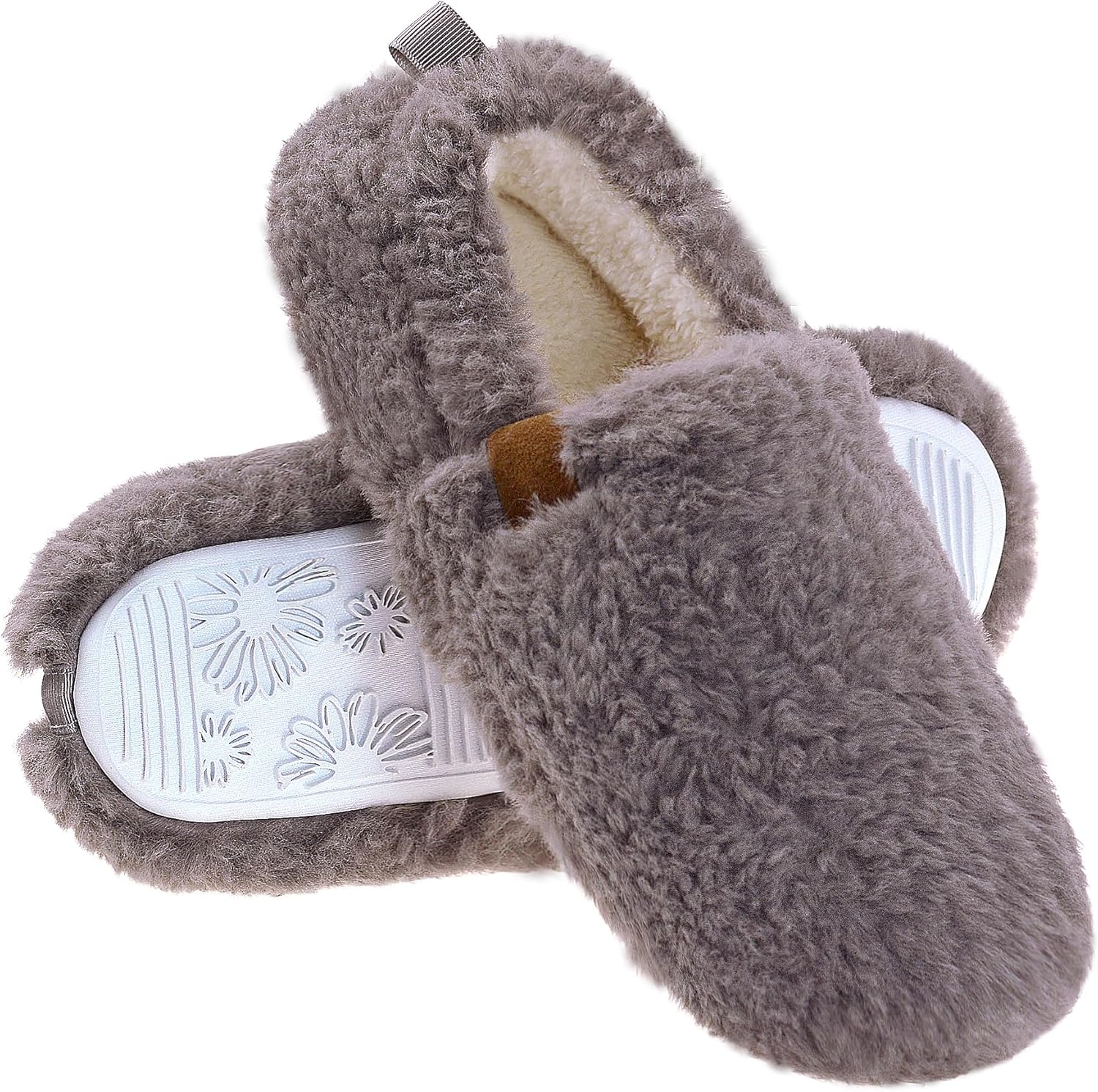 Amazon.com | FLYFUPPY Womens Fuzzy Curly Fur Memory Foam House Slippers ...