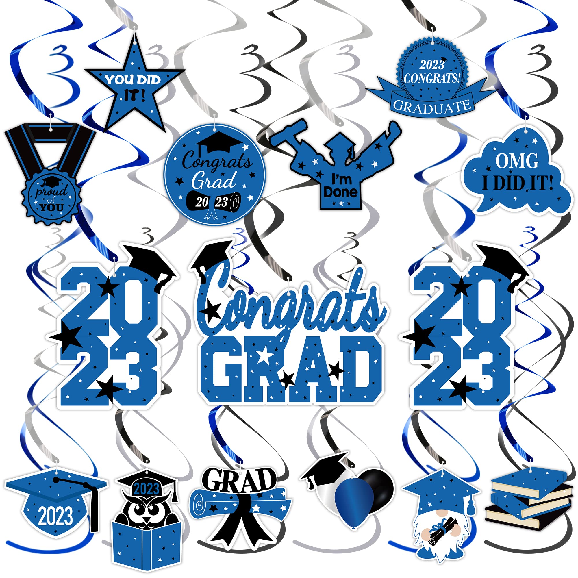 TifesonGraduation Decorations 2023 Blue - 36 PCS Graduation Party Supplies, Congrats Grad Hanging Swirls Decorations, High School College Graduation Party Decorations Class of 2023 Decor