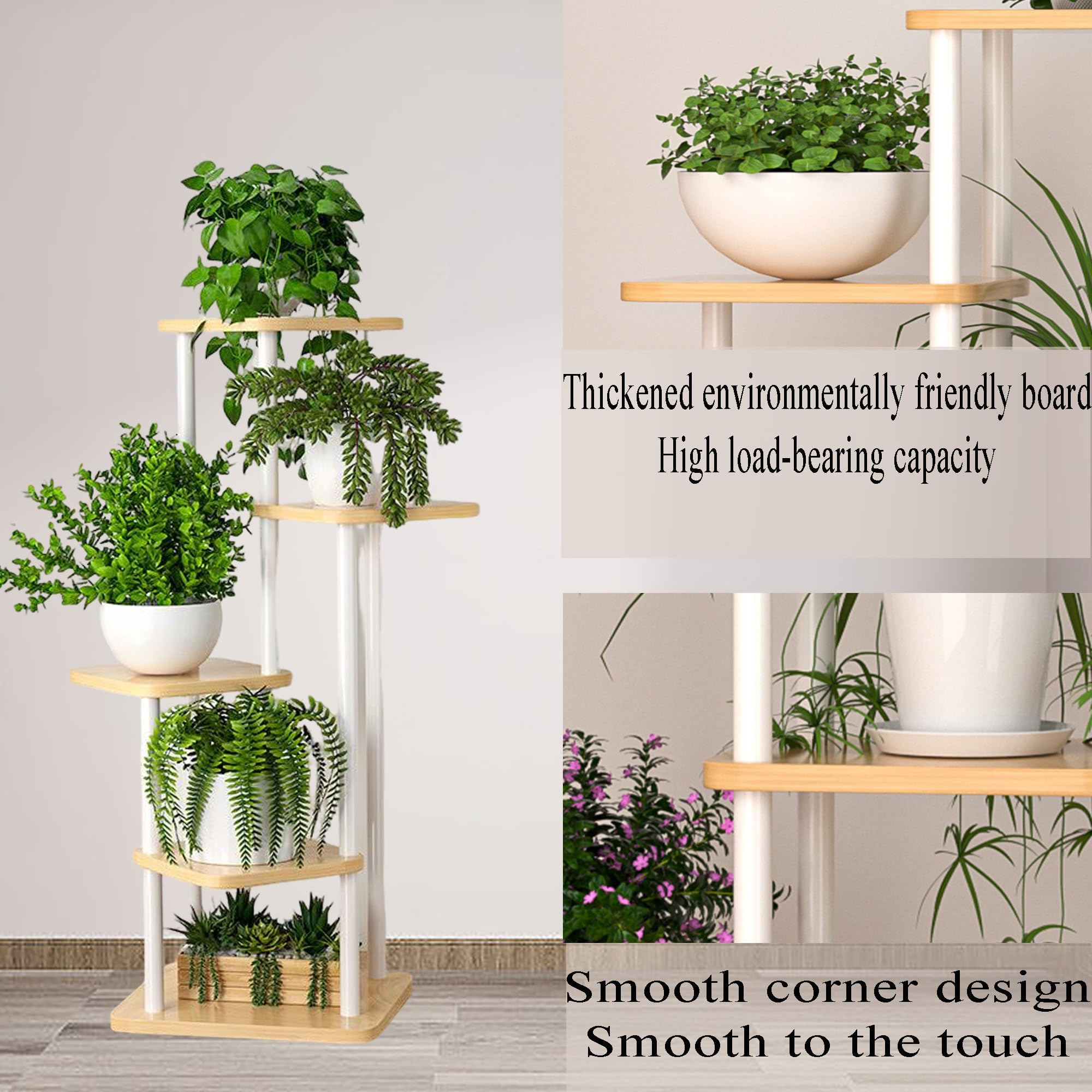Étagère d'angle en Bois et Métal à 5 Niveaux pour Plantes, Support Plantes Interieur, Étagère à Fleurs d'angle pour Intérieur et Extérieur, pour Plantes, pour Balcon, Jardin, Blanc