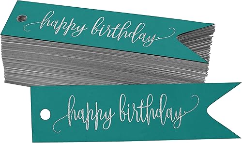 Miniatura 32 de Etiquetas de papel para colgar con texto en inglés «Happy Birthday», 100 unidades Azul,Aqua Blue,Negro -,azul, cerceta (Dark Teal Blue),Rosa