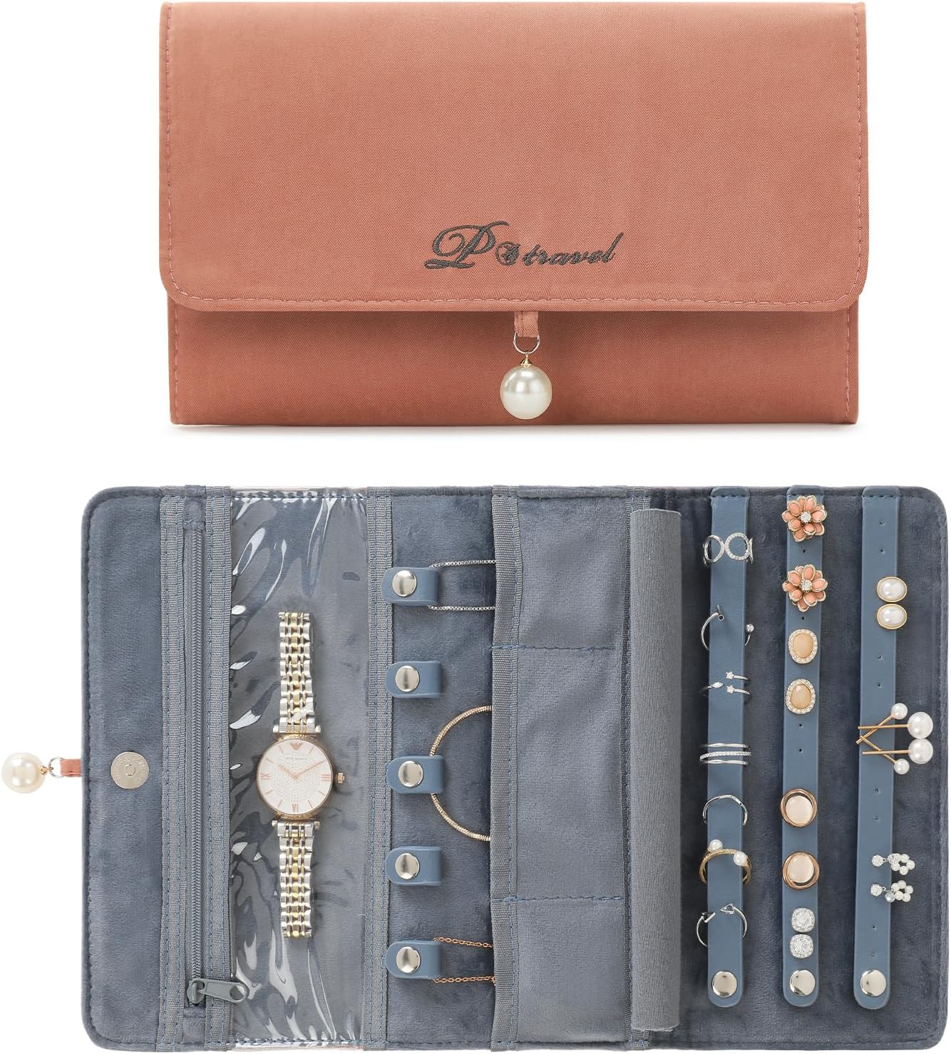 Amazon.com: MissBoy Jewelry Organizer Roll, Travel Jewelry Storage Case ...