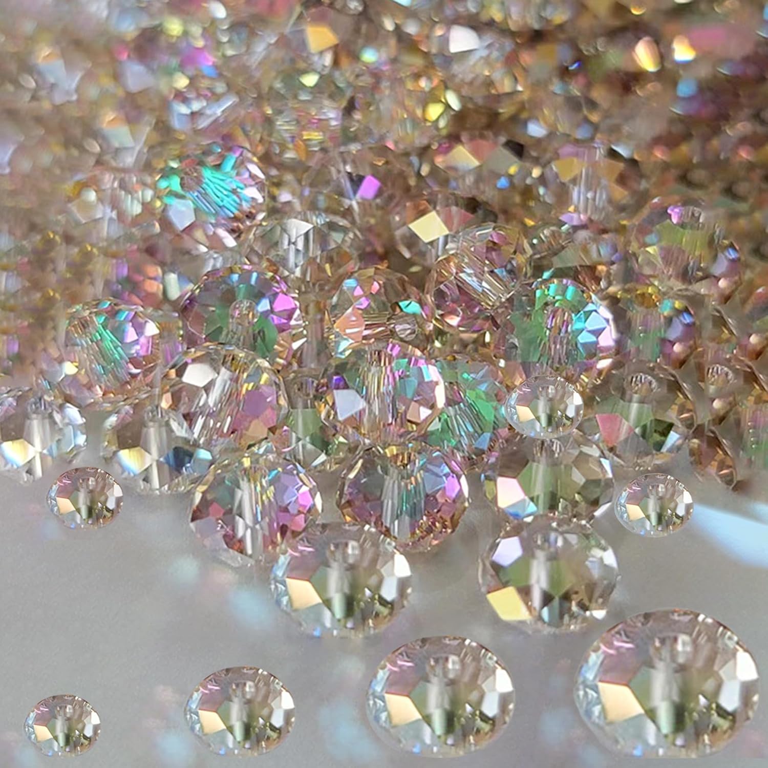 800Pcs 4/6/8/10mm Crystal Glass Beads for Jewelry Making Beads for Bracelets Necklace Pendants Making Supplies(Silver Champagne)