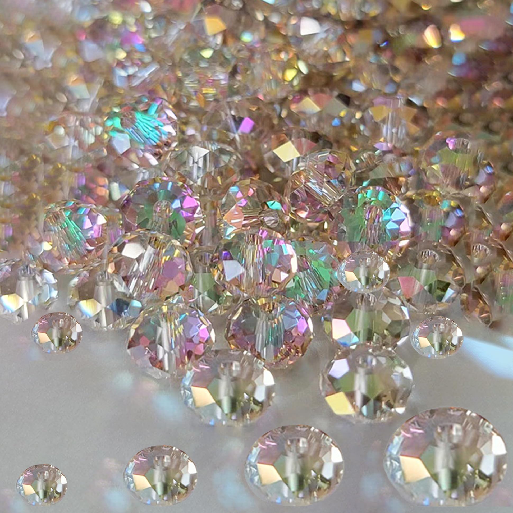 800Pcs 4/6/8/10mm Crystal Glass Beads for Jewelry Making Beads for Bracelets Necklace Pendants Making Supplies(Silver Champagne) Silver champagne 4/6/8/10mm 800pcs