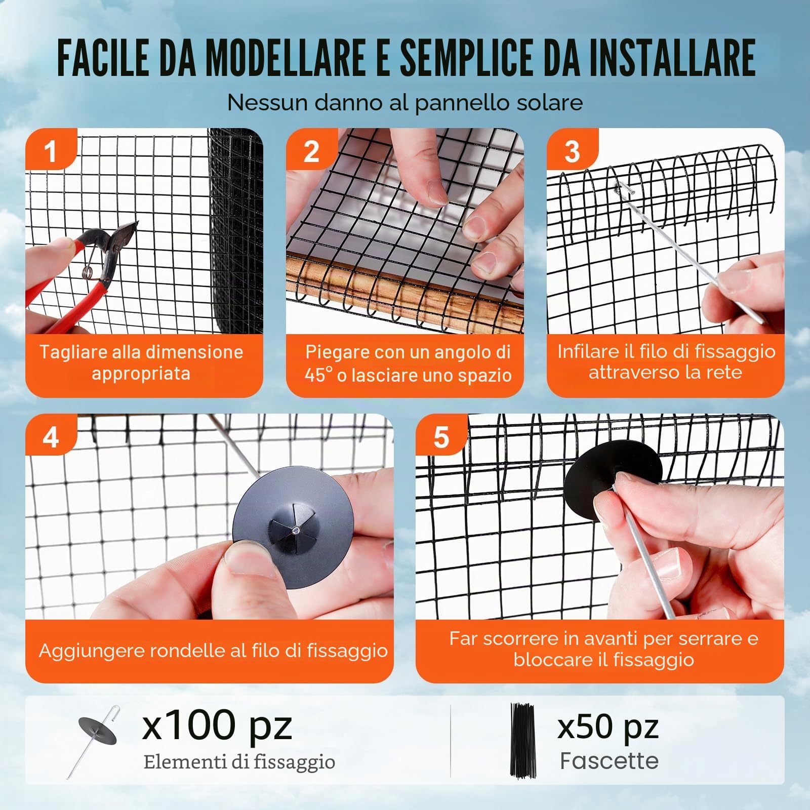 VEVOR Protezione per uccelli per pannelli solari, 15,2 cm x 30,4 m, antipiccioni, griglia solare con 100 chiusure in acciaio inox, protezione per pannello solare con rivestimento in PVC, 1,27 cm