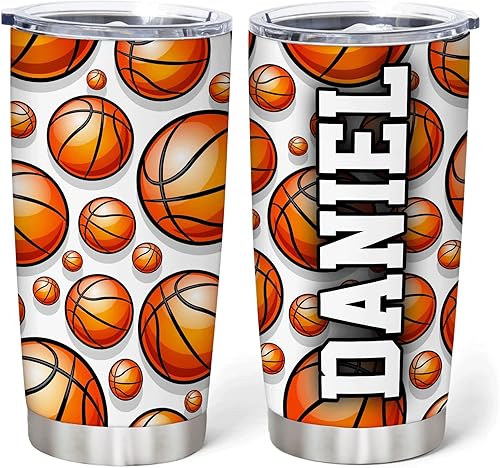 Hyturtle Vaso de baloncesto personalizado  Vaso de baloncesto de acero inoxidable con nombre personalizado, 20 onzas con tapa con pajilla, regalos