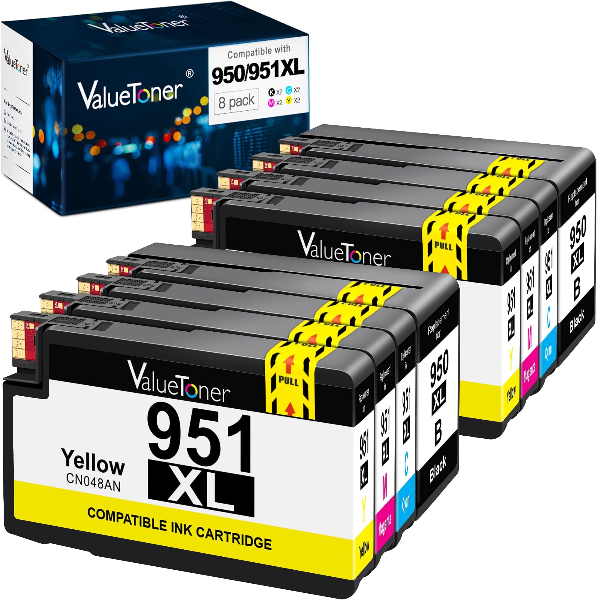 Valuetoner 950XL and 951XL Ink Cartridges 8-Pack Replacement for HP 950 951 Ink Cartridges Combo Pack Use for Officejet Pro 8600 8610 8620 8100 8615 8625 8630 8660 (2 Black 2 Cyan 2 Magenta 2 Yellow)