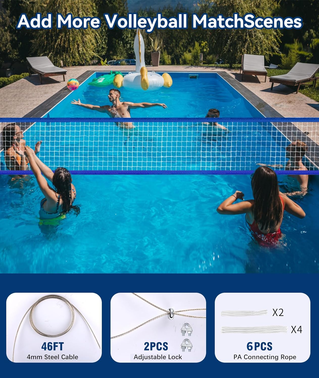 𝙉𝙀𝙒 Professional Volleyball Net Heavy Duty, 46 FT Aircraft Steel Cable, Upgraded Weather Resistant, Portable for Outdoor & Indoor, Pool, Trees, Backyard, Yard, Beach, Park, 32x3FT(Net Only)