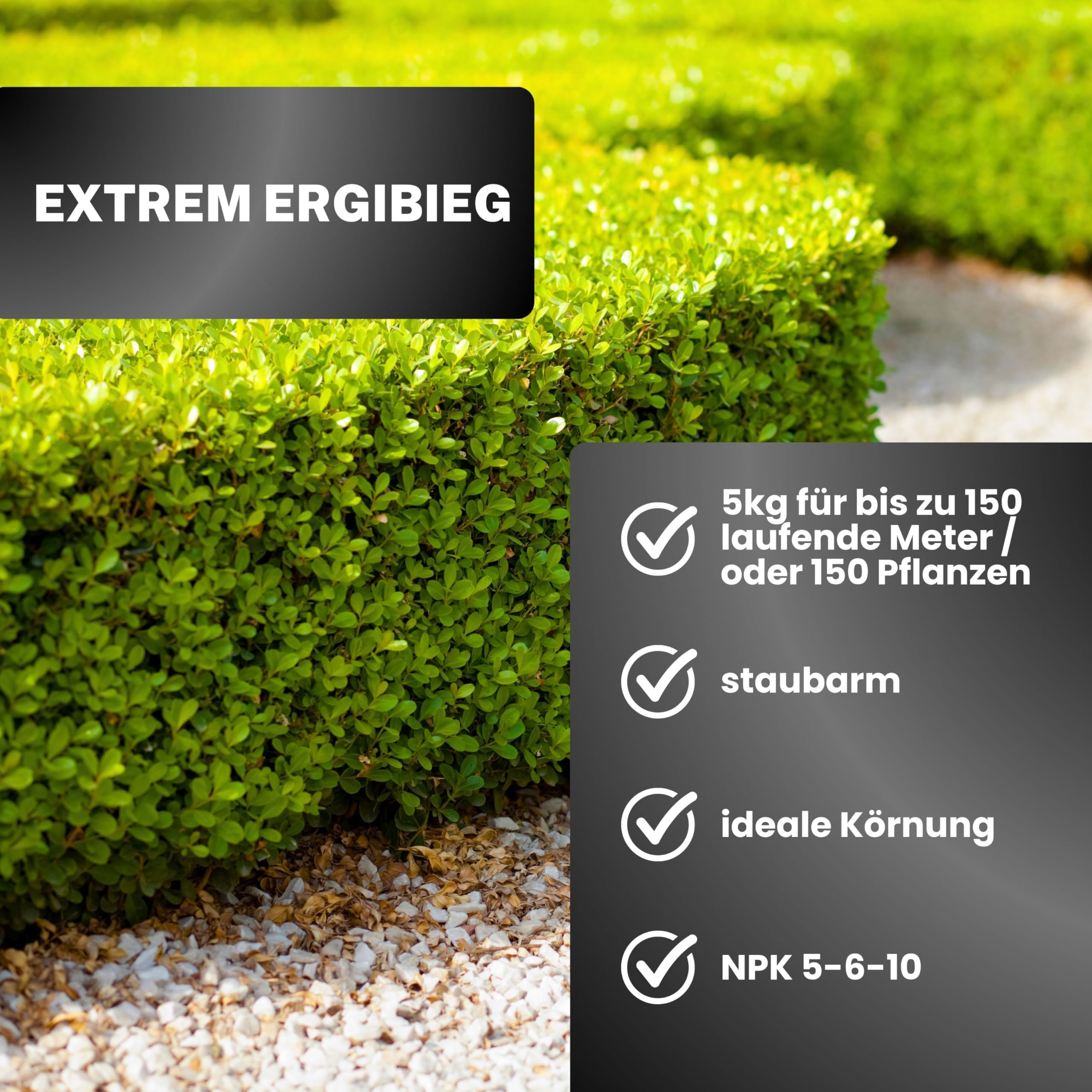 Greenyp Universal Heckendünger I 10kg für 300m² I für alle Bäume, Sträucher & Hecken I Koniferen Langzeitdünger mit Eisen + Magnesium und 3 Monate Düngekraft I Schnelles Wachstum Neuanpflanzungen