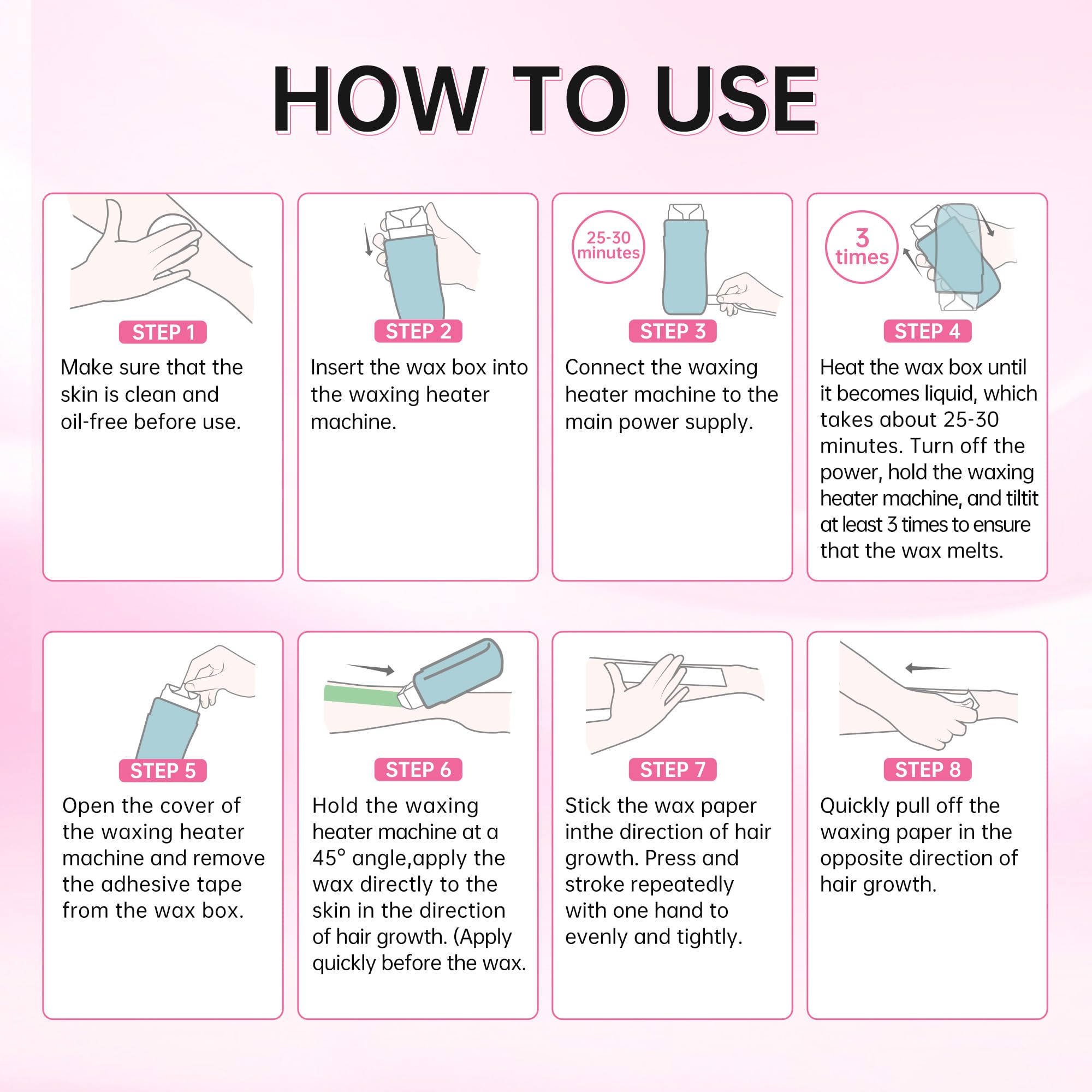 Beauty7 Elektrisches Warmwachsgerät Wachspatronen Set, 2 x Roll-on Wax Wachspatronen, Roll On Wax Roller, für die Haarentfernung im Achsel, Intim, Bein und Brustbereich mit 100 Vlies-Wachspapier