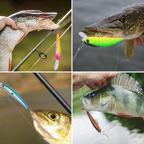 Miniatura 7 de Crankbait Minnow Fishing Lures,10pcs Topwater Lure with Treble Hooks Hard Baits Swimbaits 3D Fishing Eyes Life-Like Bass Crank Bait for Trout Bass