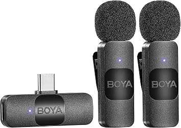 BOYA Android SmartPhone Laptop için Çift Kablosuz Yaka Yaka Mikrofonu - Çok Yönlü USB C Kondenser Video Kayıt Mikrofonu Röportaj Podcast Vlog YouTube Canlı Akışı (TX+TX+RX)