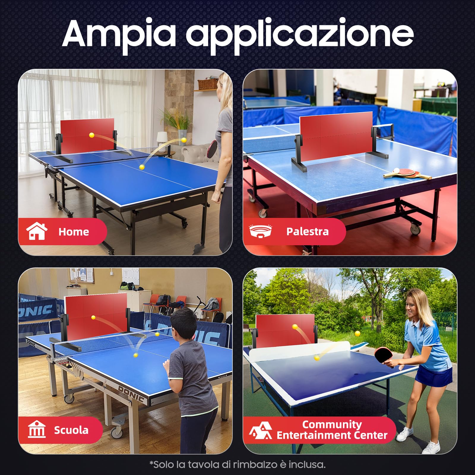 Ping Pong Rebounder, Tavola da Rimbalzo da Tennis con 8 Gomme Rosse， Regolazione Dell'angolo a 360°, Attrezzatura per L'allenamento Tennis Ufficio Palestra Centro Sportivo