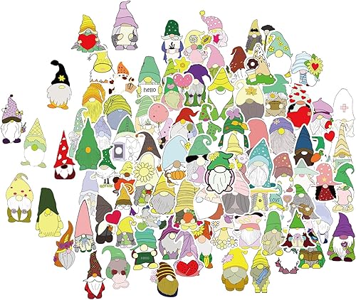 100 calcomanías de gnomo para niños y adultos y botellas de agua, calendario, tarjetas, sobres, álbumes de recortes, laptop, calcomanías de