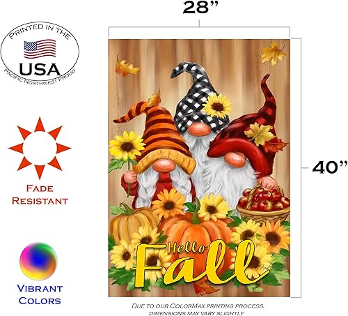 Miniatura 2 de Toland Home Garden 1012627 - Bandera de gnomos con el texto Hello Fall, de doble cara, para decoración de patio, hogar y exteriores, 28 x 40 pulgadas