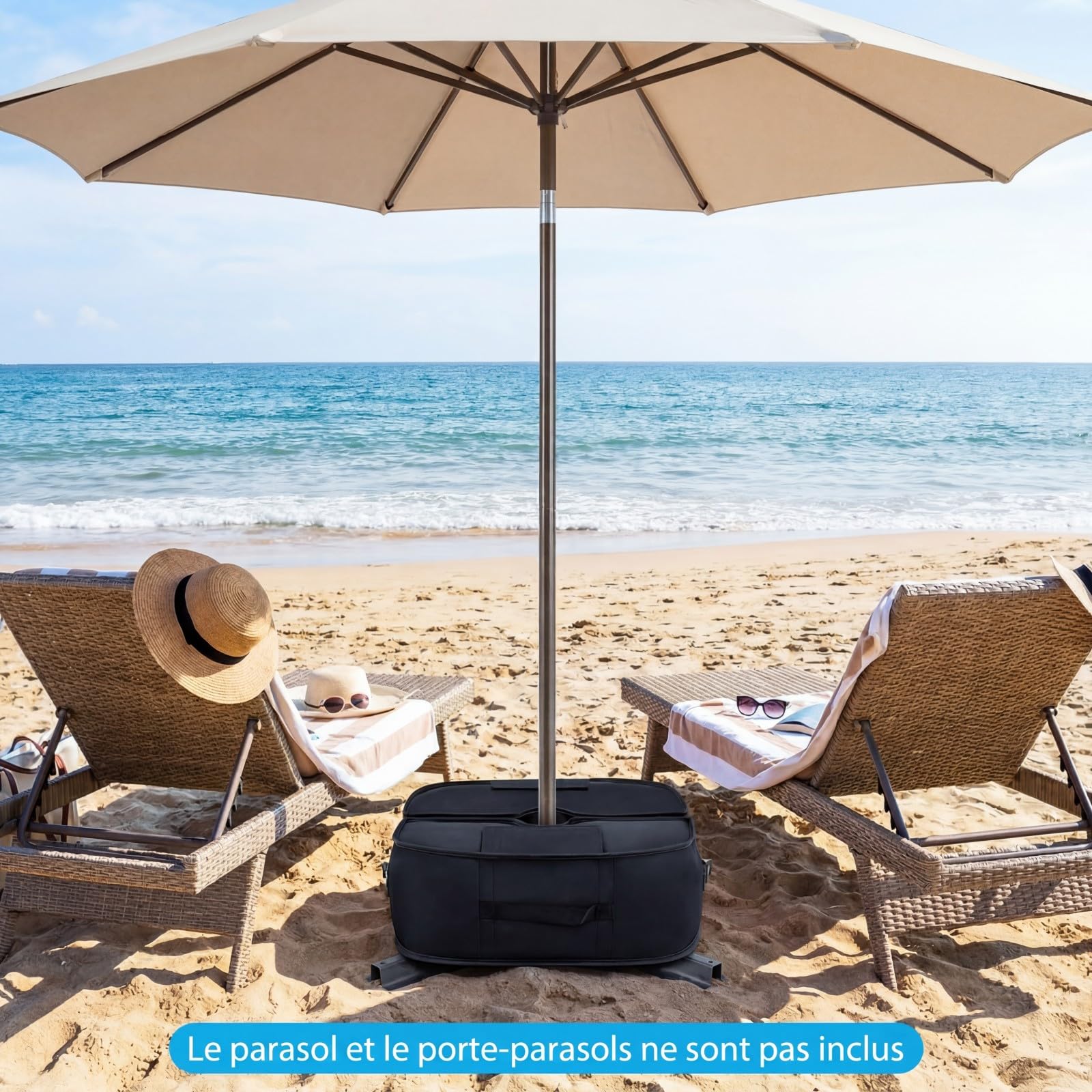 RELAX4LIFE Sac de Lestage pour Pied de Parasol, Poids de Base en Tissu Oxford 40kg, Sac de Sable Robuste avec Poignées, pour Parasol Déporté ou Droit, Jardin, Terrasse, Plage (Ovale,Noir)