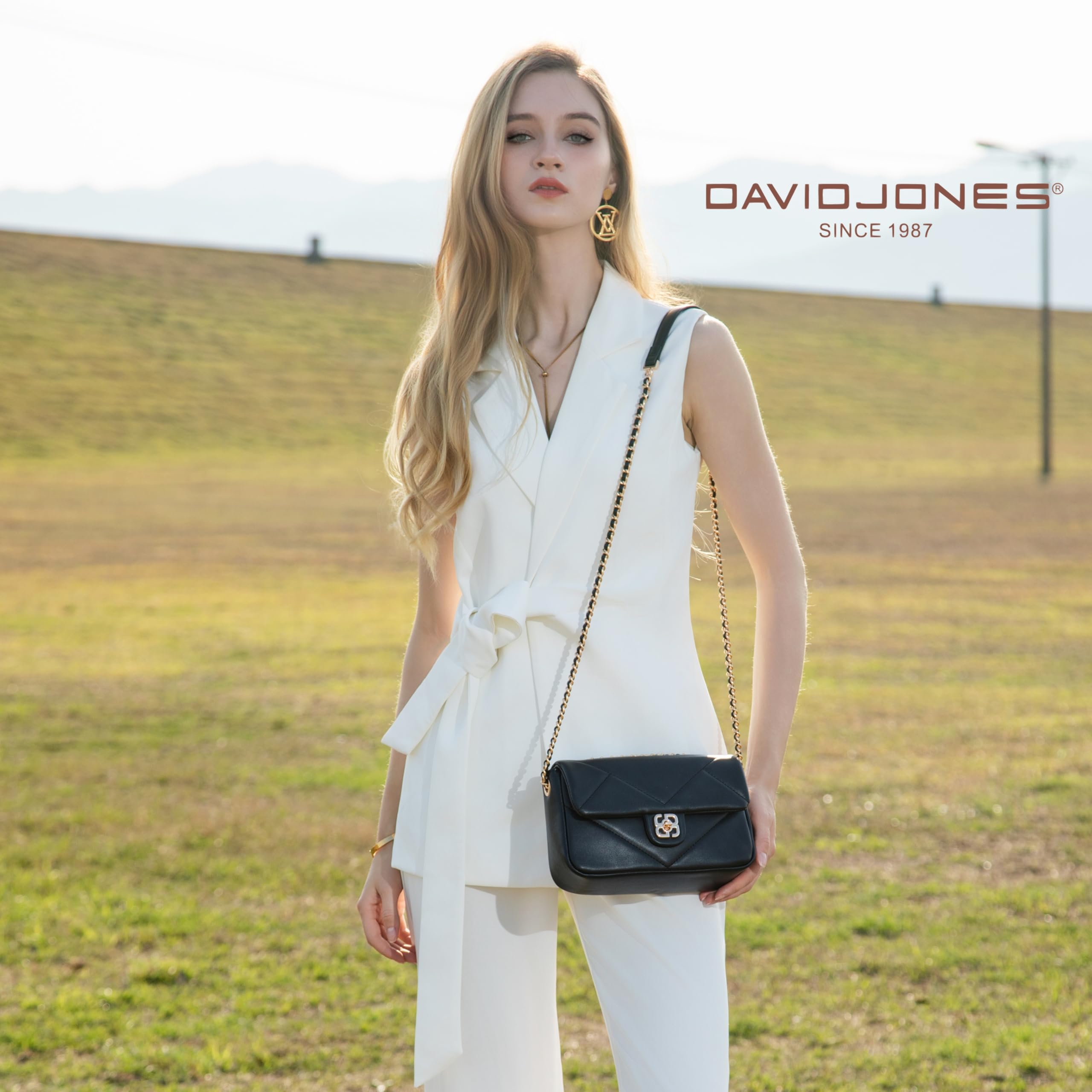 David Jones – Bolso bandolera para mujer – Mano-hombro de piel sintética acolchada – Bolsa con solapa – Para fiesta – Teléfono elegante a la moda