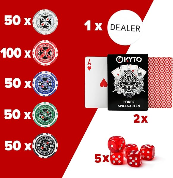 Kyto Set da poker da 300 pezzi, ideale per Texas Hold Em, con custodia, fiches da poker e carte da poker, perfetto per professionisti, principianti e tavoli da poker da torneo - 3