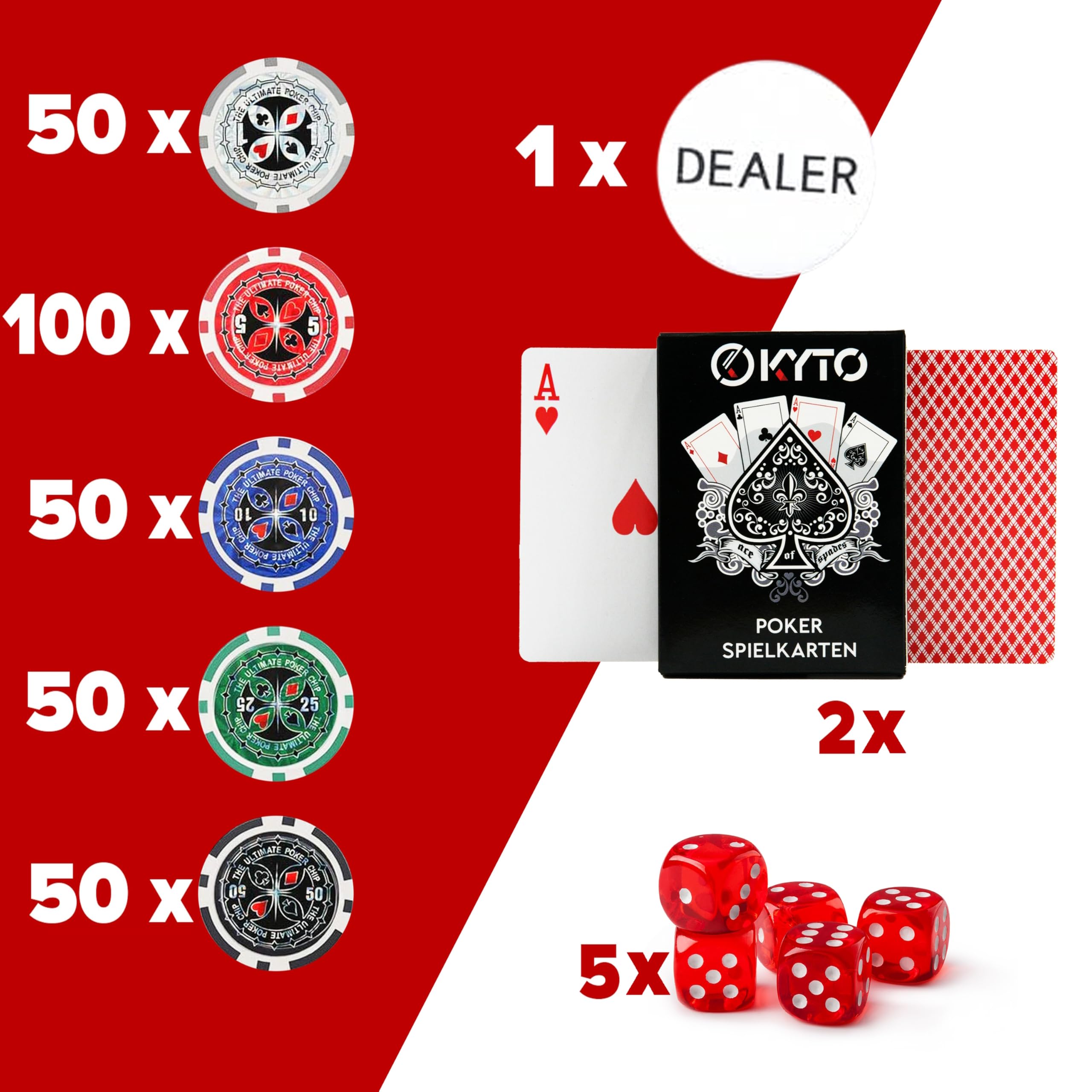 Kyto Poker Set 300 Pieces, Ideal Texas Hold Em Set, With Case, Poker Chips and Poker Game Cards - Image 3