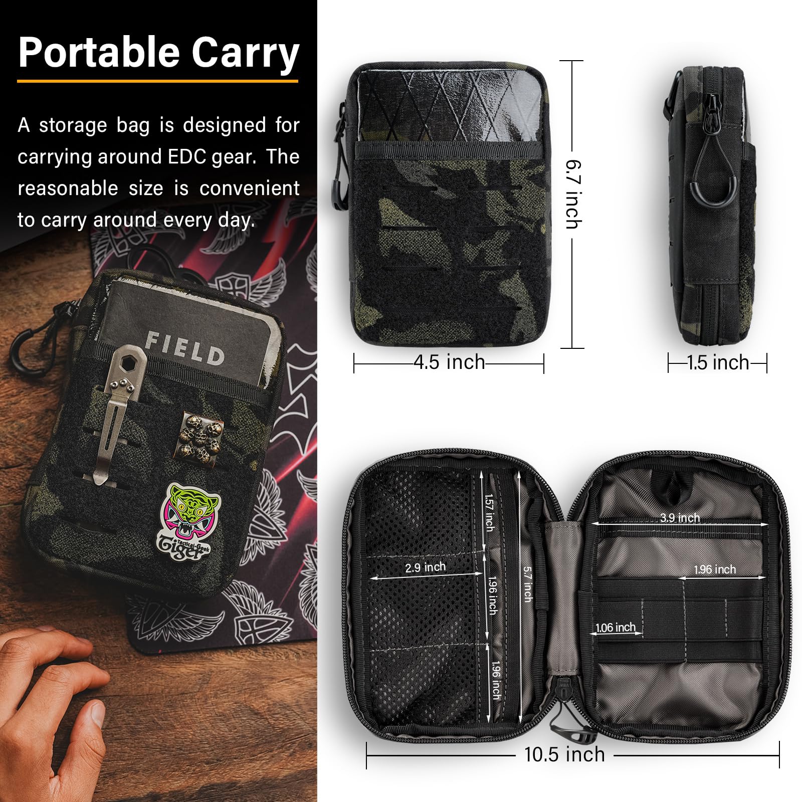 TACTICAL GEEK Molle EDC Pochette de taille compacte, multi-usages, organiseur de petits objets