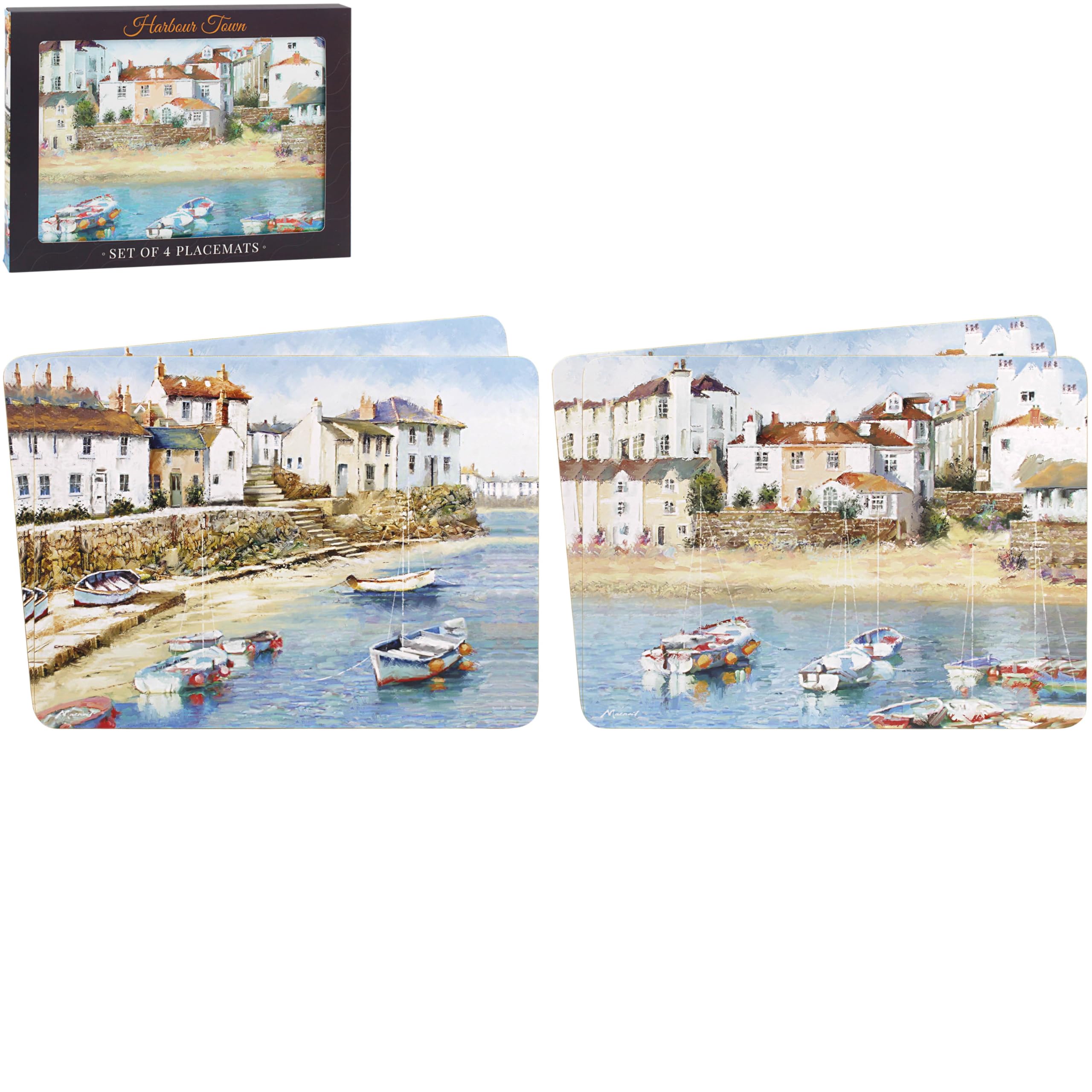 The Leonardo Collection Harbour Town Placemats Set Of 4 Macneil Harbour Town Wood For Kitchen & Dining | Durable Table Mats For Everyday Use | Table Accessories Easy To Clean Place Mats