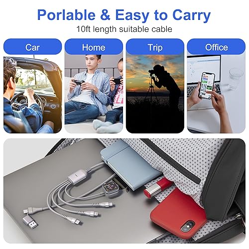 Miniatura 7 de Cable de carga múltiple USB C de 100 W para Apple Watch y iPhone 15, cable de carga rápida USB CA de 10 pies 4 en 2, compatible con todos los