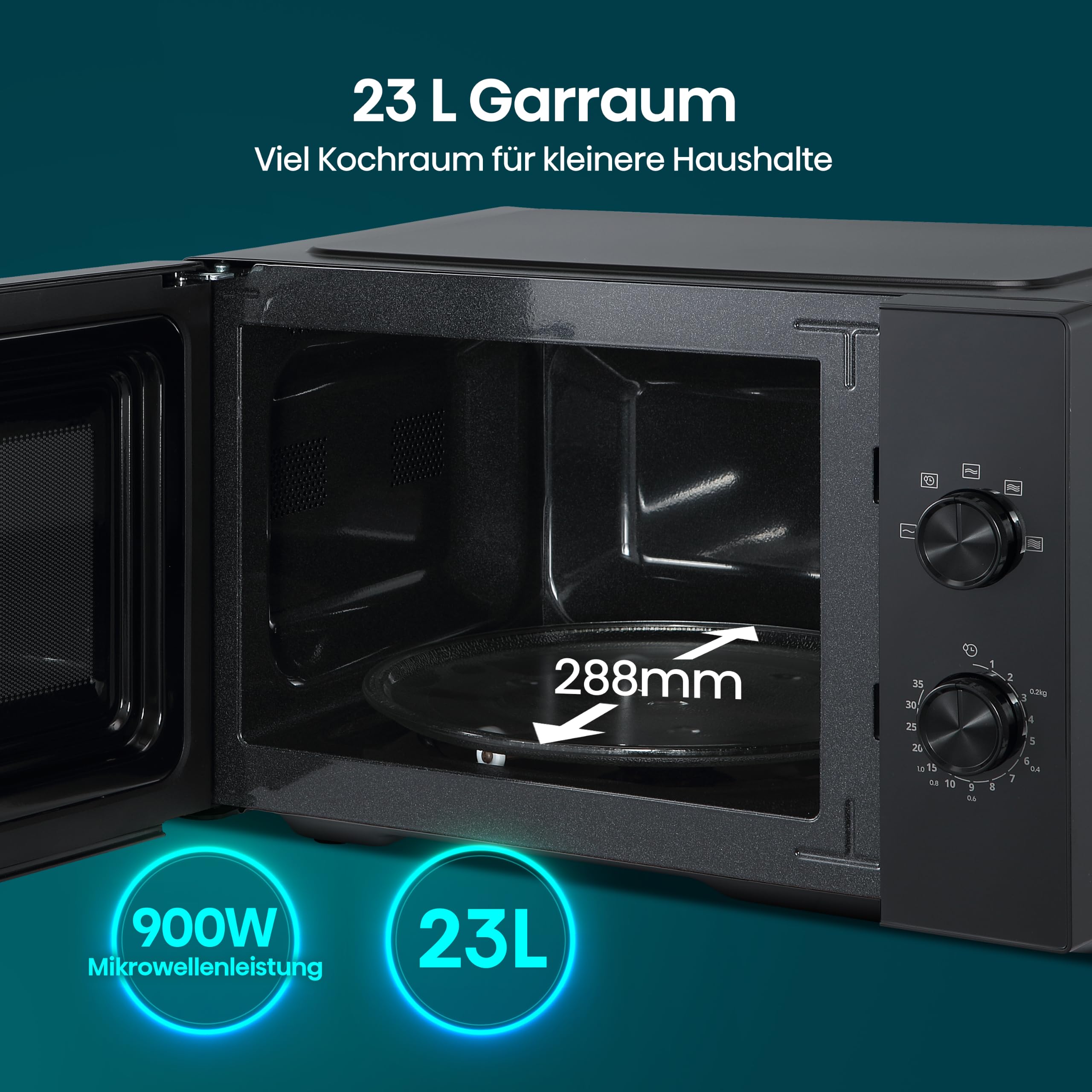 Hisense Inverter-Mikrowelle, 23L, 900W | Schwarz, 5 Leistungsstufen, Keramikbeschichtung, Getöntes Glas, Gleichmäßiges Garen, Manuelle Steuerung