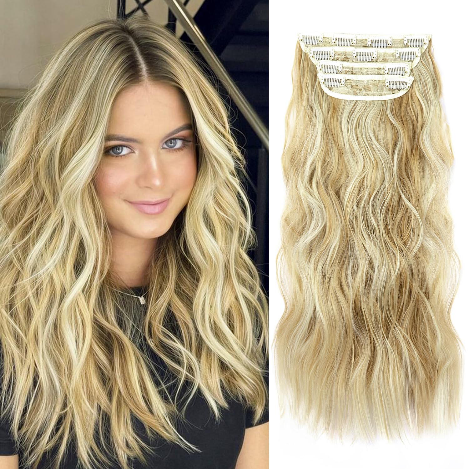 Clip in Long Wavy Synthetic Hair Extension 20 Inch 4PCS Balayage 4 Piece Balayage Clip Hair Extensions 20 main image 4