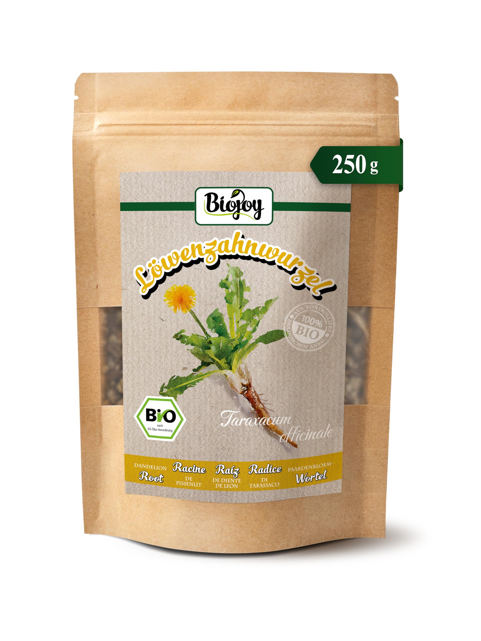 Biojoy BIO-Löwenzahn-Tee (250 g), Löwenzahnwurzel getrocknet und geschnitten, Dandelion Root (Taraxacum officinale)