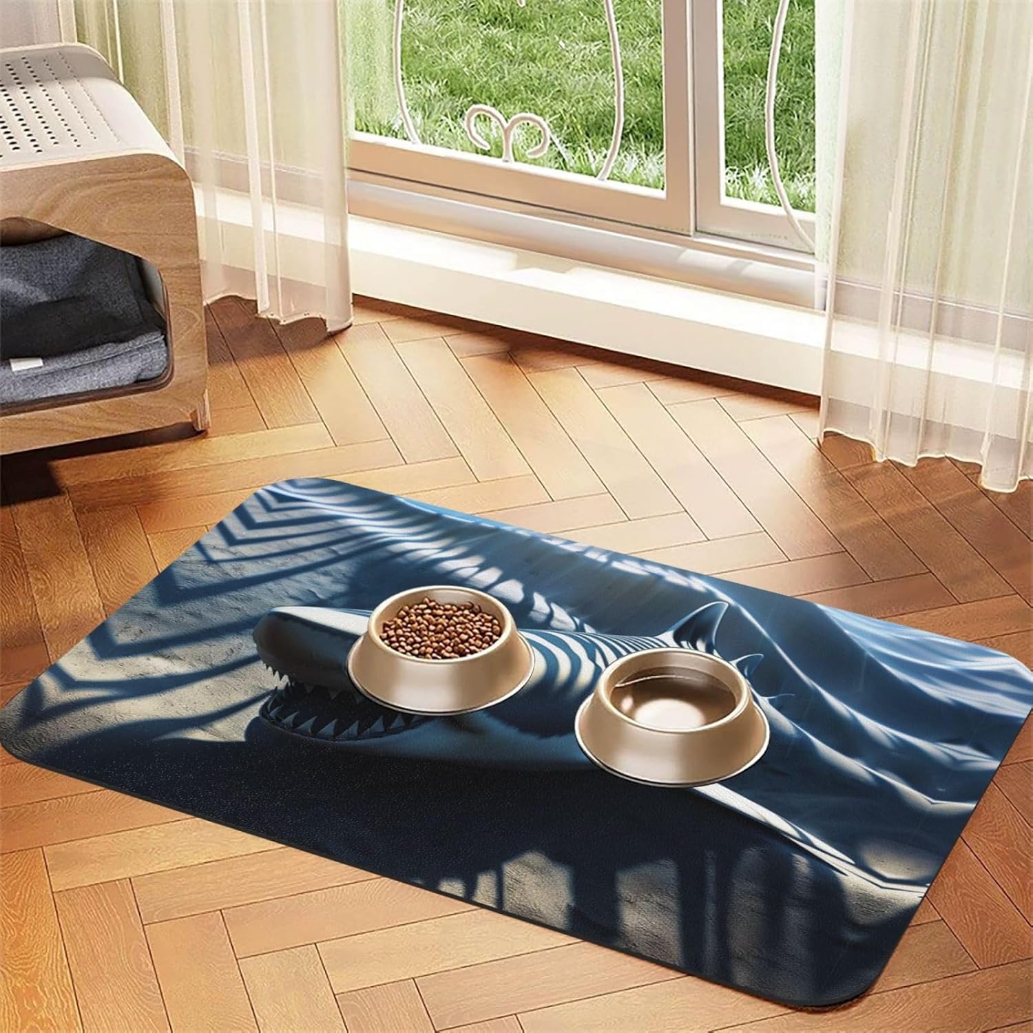 Megalodon Pet Feeding Mat Dog Cat Eating Food Absorbent Leather Tablecloth for and Water Bowl Waterproof No Stains Quick Dry Non-Slip 23.62 * 15.75IN