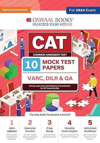 Oswaal CAT 10 Mock Test Papers | VARC, DILR &amp; QA For 2024 Exam