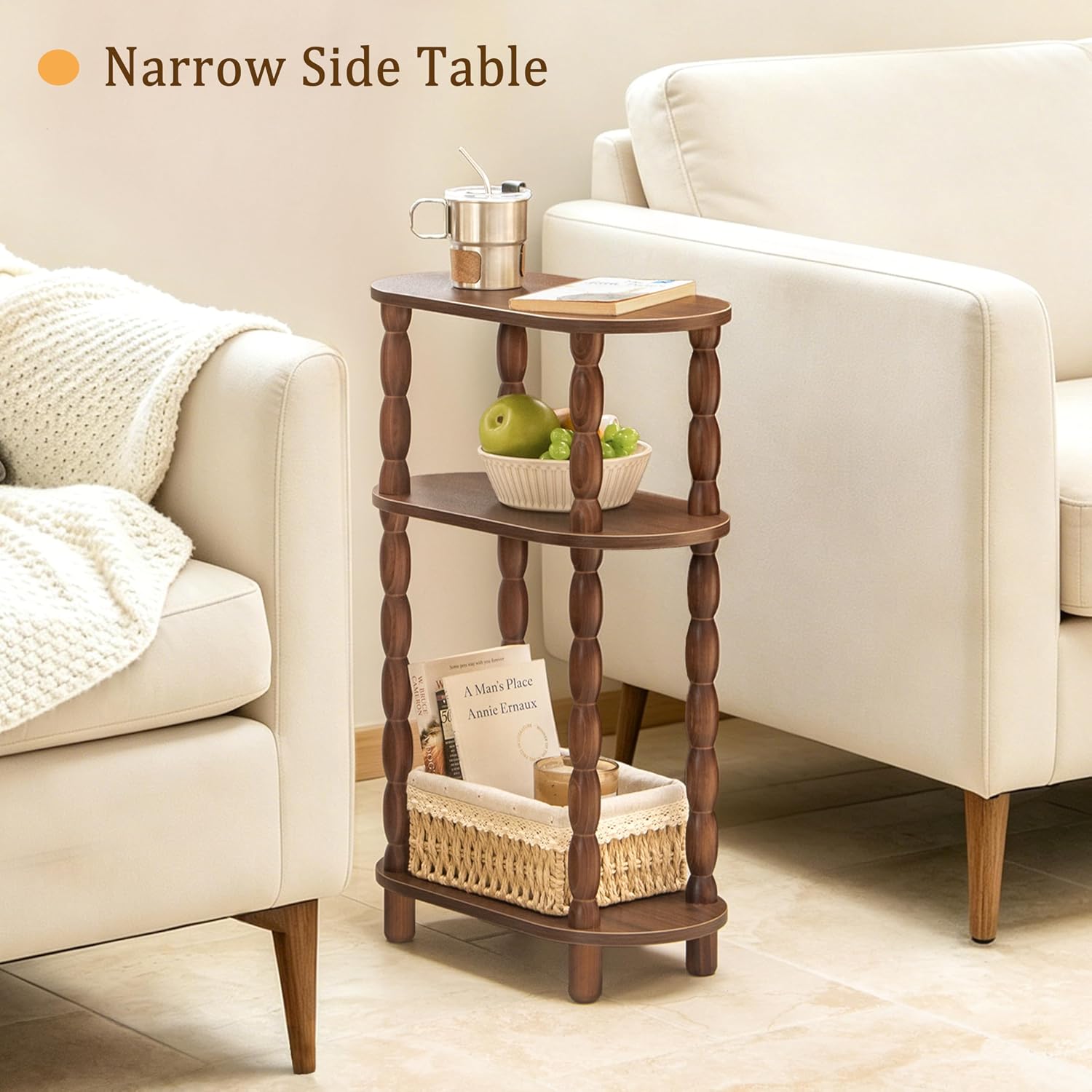 MaxSmeo Small Side Table, 3-Tier Narrow End Table, Wood Accent Table