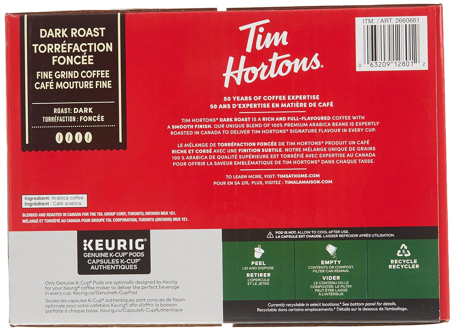 Buy Tim Hortons Dark Roast Coffee, Single Serve K Cup Pods Compatible with Keurig Brewers, 80