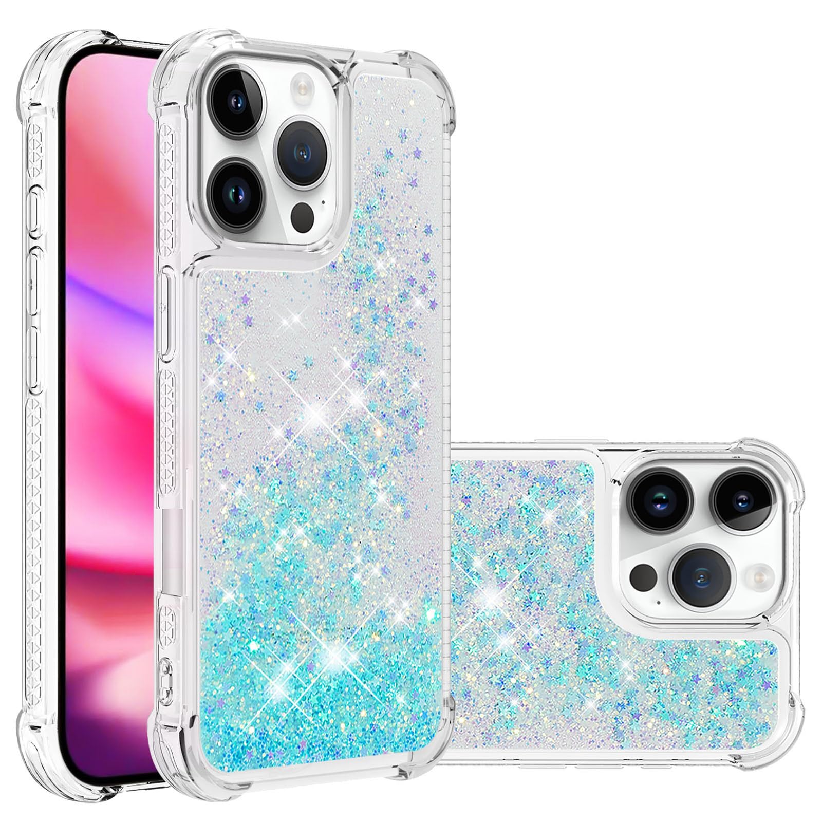 Coque liquide transparent iPhone 16 Pro Max avec étoiles bleues mobiles - 7