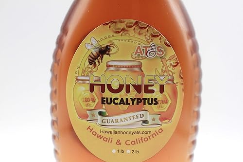 Miniatura 2 de Hawaiian Honey AT&S, miel hawaiana de eucalipto natural, tarro de vidrio de 1 libra, crudo, 100% puro, sin filtrar