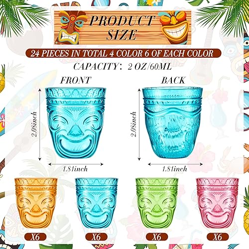 Miniatura 2 de Irenare Tiki - Vasos de chupito estilo hawaiano, taza Tiki de plástico, vasos de chupito apilables de 2 onzas, suministros para fiestas (24 piezas)