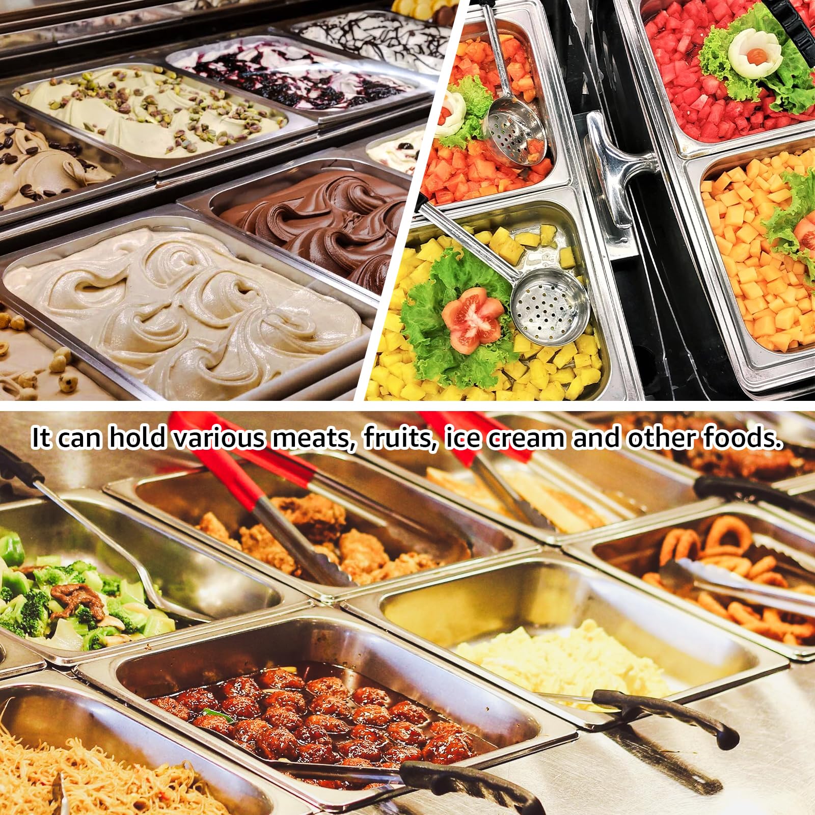 8 contenitori GN 1/2, in acciaio inox con coperchio, contenitore per alimenti, 32,5 x 26,5 x 10 cm, resistente al calore, impilabile, per alimenti, torte, hotel
